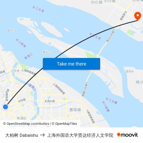 大柏树 Dabaishu to 上海外国语大学贤达经济人文学院 map