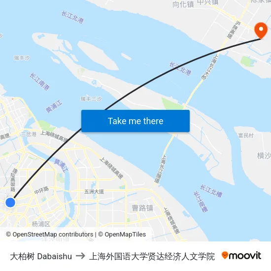 大柏树 Dabaishu to 上海外国语大学贤达经济人文学院 map