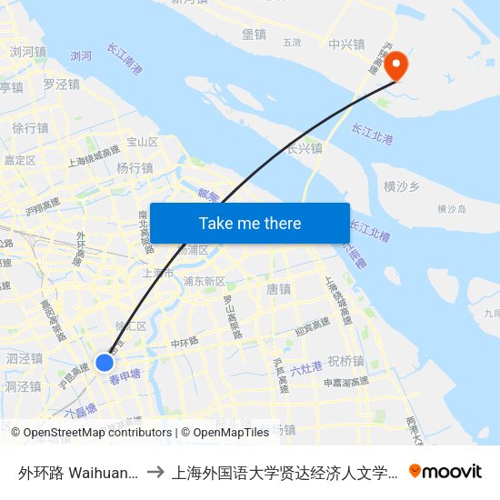 外环路 Waihuanlu to 上海外国语大学贤达经济人文学院 map