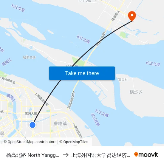 杨高北路 North Yanggao Road to 上海外国语大学贤达经济人文学院 map
