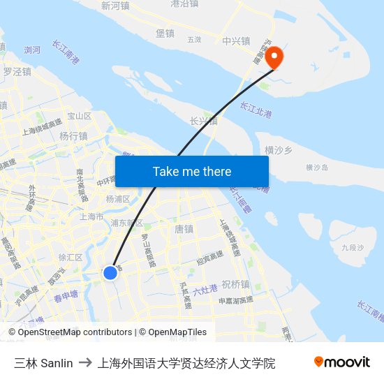 三林 Sanlin to 上海外国语大学贤达经济人文学院 map