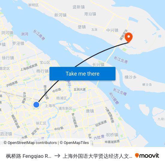 枫桥路 Fengqiao Road to 上海外国语大学贤达经济人文学院 map