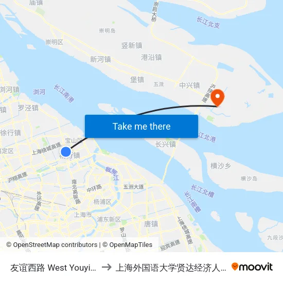 友谊西路 West Youyi Road to 上海外国语大学贤达经济人文学院 map