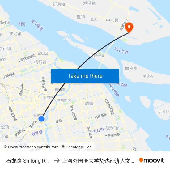 石龙路 Shilong Road to 上海外国语大学贤达经济人文学院 map
