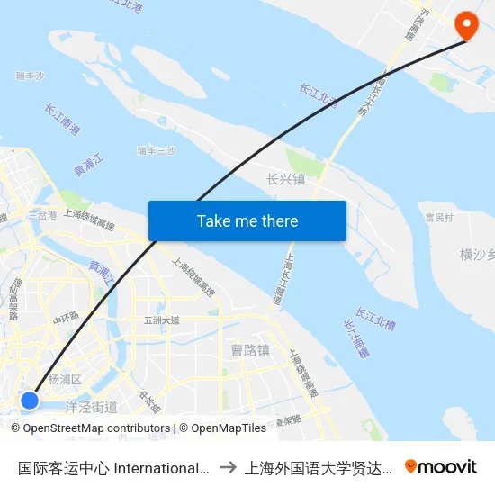 国际客运中心 International Cruise Terminal to 上海外国语大学贤达经济人文学院 map