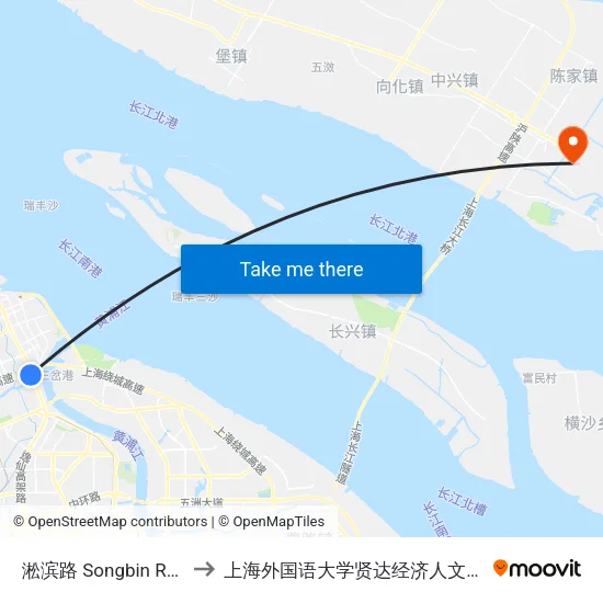 淞滨路 Songbin Road to 上海外国语大学贤达经济人文学院 map