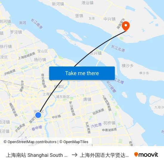 上海南站 Shanghai South Railway Station to 上海外国语大学贤达经济人文学院 map