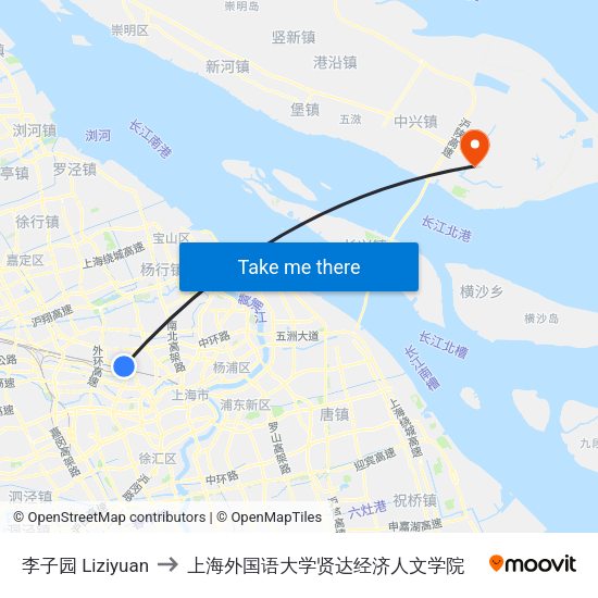 李子园 Liziyuan to 上海外国语大学贤达经济人文学院 map