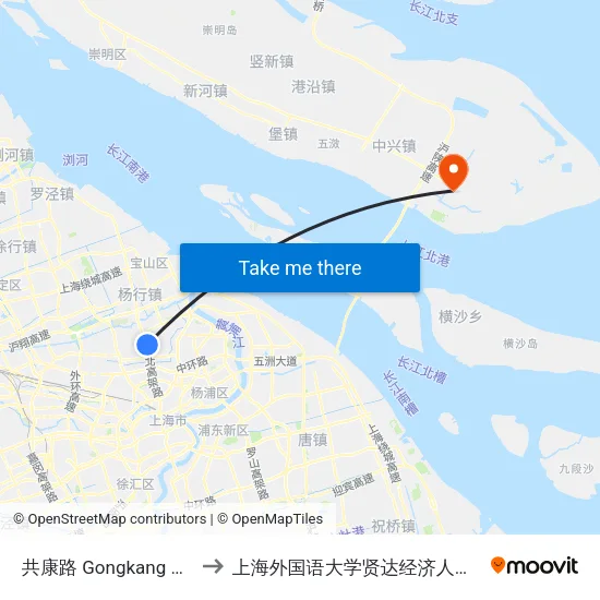 共康路 Gongkang Road to 上海外国语大学贤达经济人文学院 map