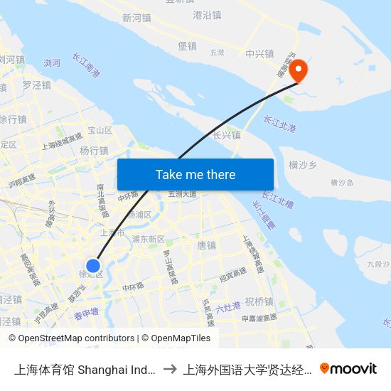 上海体育馆 Shanghai Indoor Stadium to 上海外国语大学贤达经济人文学院 map