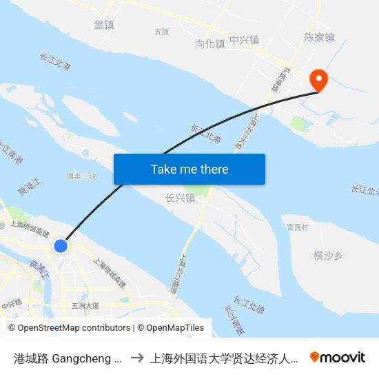 港城路 Gangcheng Road to 上海外国语大学贤达经济人文学院 map