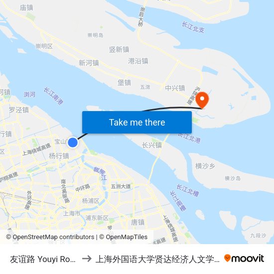 友谊路 Youyi Road to 上海外国语大学贤达经济人文学院 map
