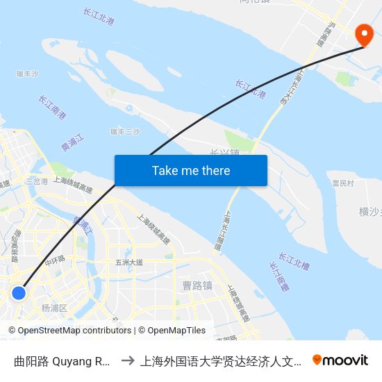 曲阳路 Quyang Road to 上海外国语大学贤达经济人文学院 map