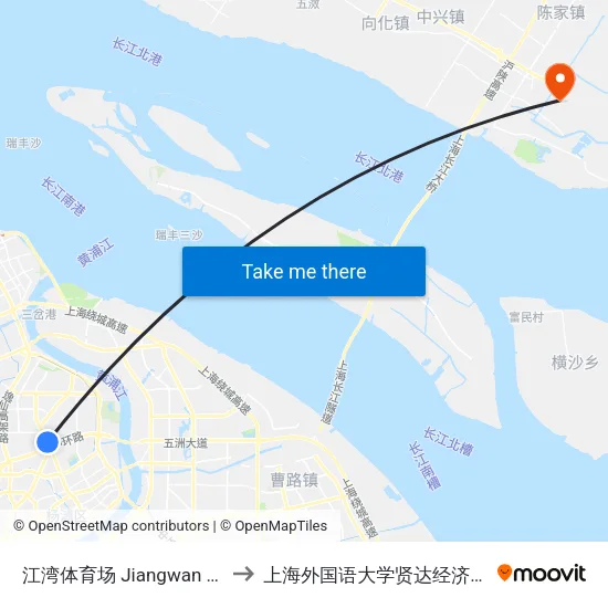 江湾体育场 Jiangwan Stadium to 上海外国语大学贤达经济人文学院 map
