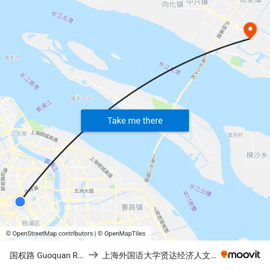 国权路 Guoquan Road to 上海外国语大学贤达经济人文学院 map