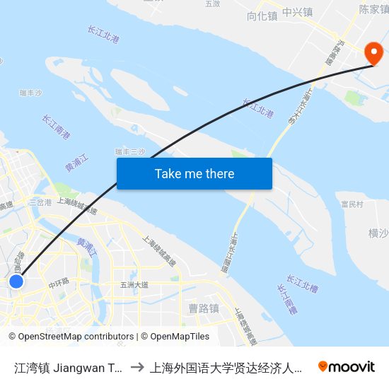 江湾镇 Jiangwan Town to 上海外国语大学贤达经济人文学院 map