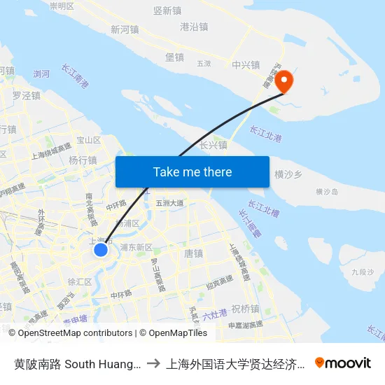 黄陂南路 South Huangpi Road to 上海外国语大学贤达经济人文学院 map