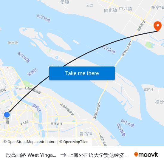 殷高西路 West Yingao Road to 上海外国语大学贤达经济人文学院 map