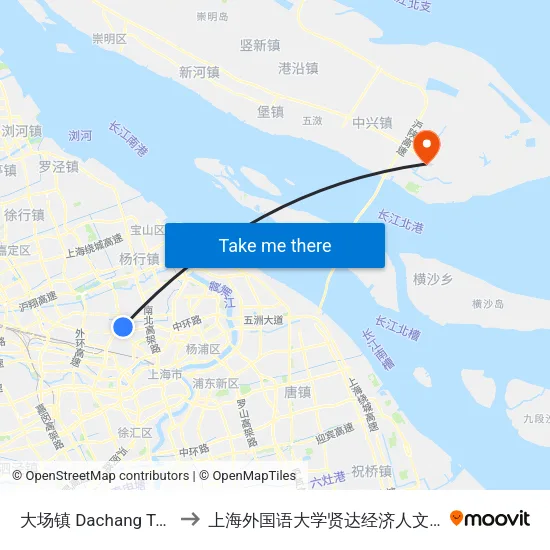 大场镇 Dachang Town to 上海外国语大学贤达经济人文学院 map