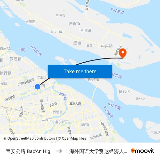 宝安公路 Bao'An Highway to 上海外国语大学贤达经济人文学院 map