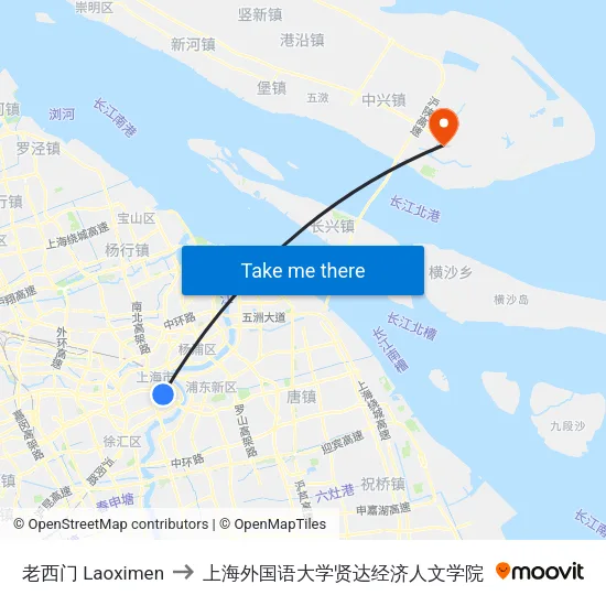 老西门 Laoximen to 上海外国语大学贤达经济人文学院 map