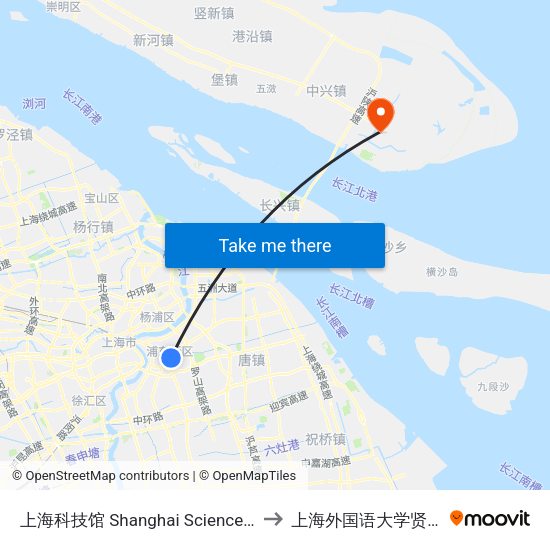 上海科技馆 Shanghai Science & Technology Museum to 上海外国语大学贤达经济人文学院 map
