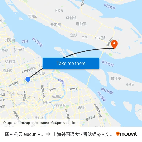 顾村公园 Gucun Park to 上海外国语大学贤达经济人文学院 map