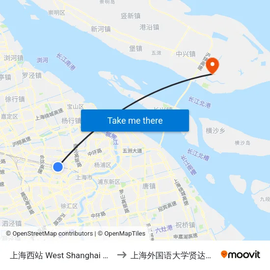 上海西站 West Shanghai Railway Station to 上海外国语大学贤达经济人文学院 map