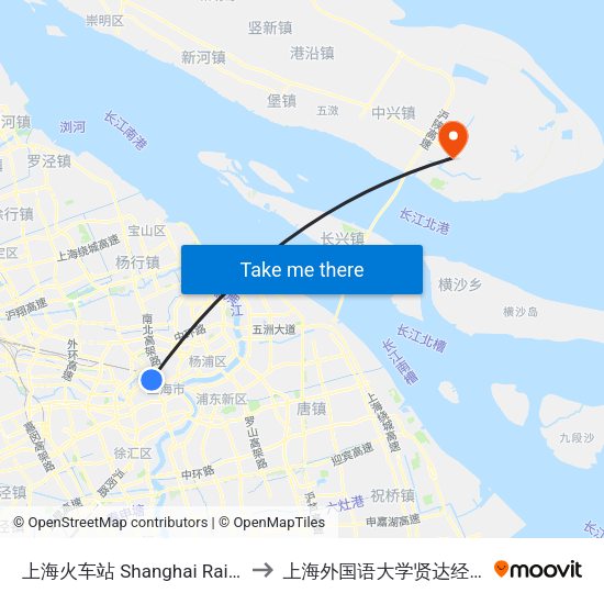 上海火车站 Shanghai Railway Station to 上海外国语大学贤达经济人文学院 map