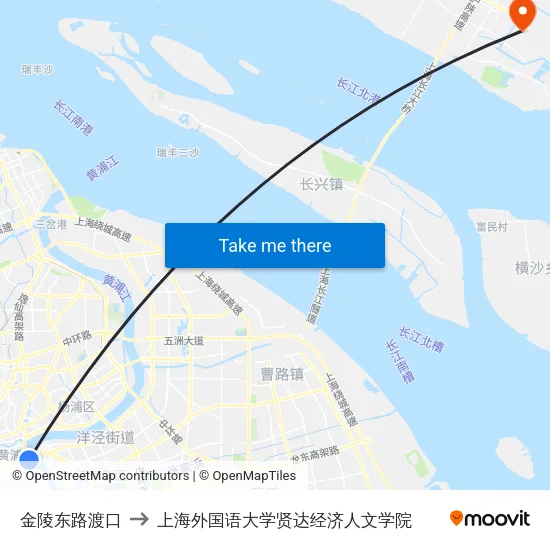 金陵东路渡口 to 上海外国语大学贤达经济人文学院 map