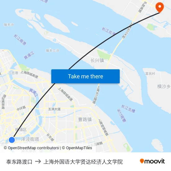 泰东路渡口 to 上海外国语大学贤达经济人文学院 map