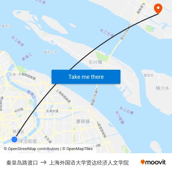 秦皇岛路渡口 to 上海外国语大学贤达经济人文学院 map