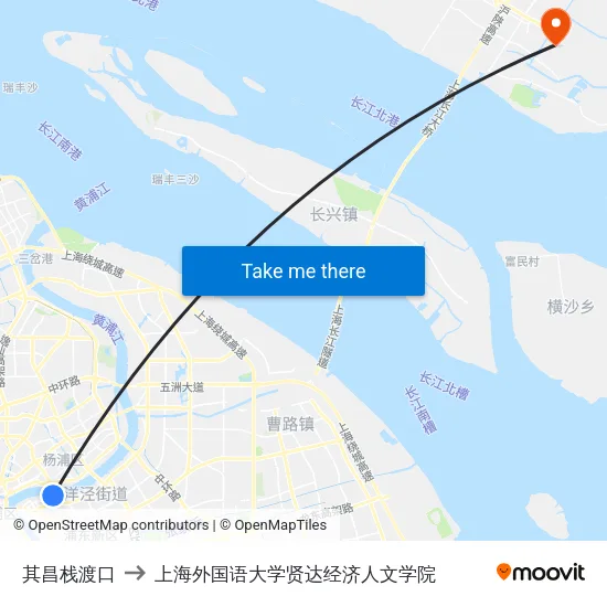 其昌栈渡口 to 上海外国语大学贤达经济人文学院 map
