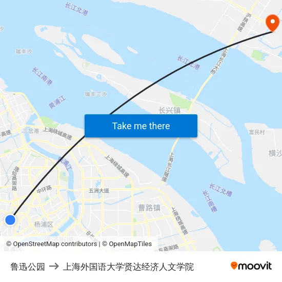 鲁迅公园 to 上海外国语大学贤达经济人文学院 map