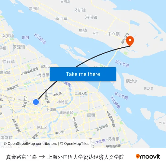 真金路富平路 to 上海外国语大学贤达经济人文学院 map