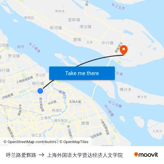 呼兰路爱辉路 to 上海外国语大学贤达经济人文学院 map