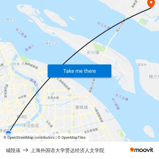 城隍庙 to 上海外国语大学贤达经济人文学院 map