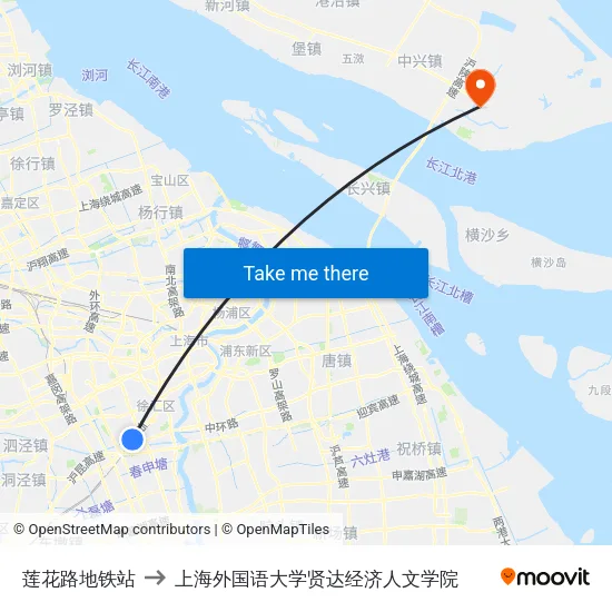 莲花路地铁站 to 上海外国语大学贤达经济人文学院 map