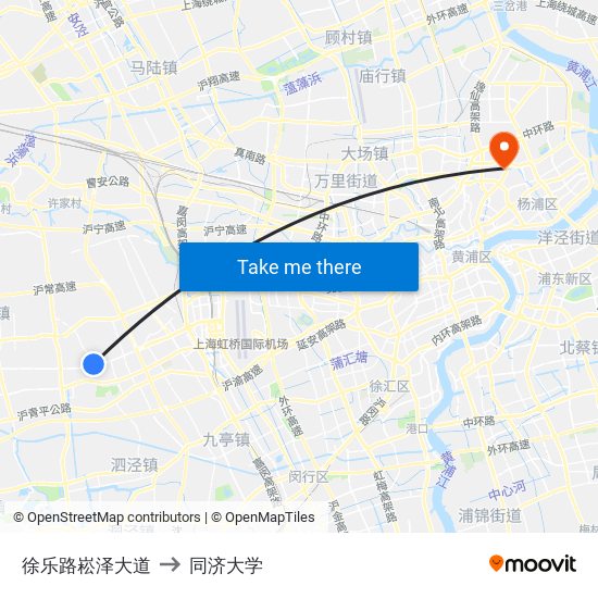 徐乐路崧泽大道 to 同济大学 map