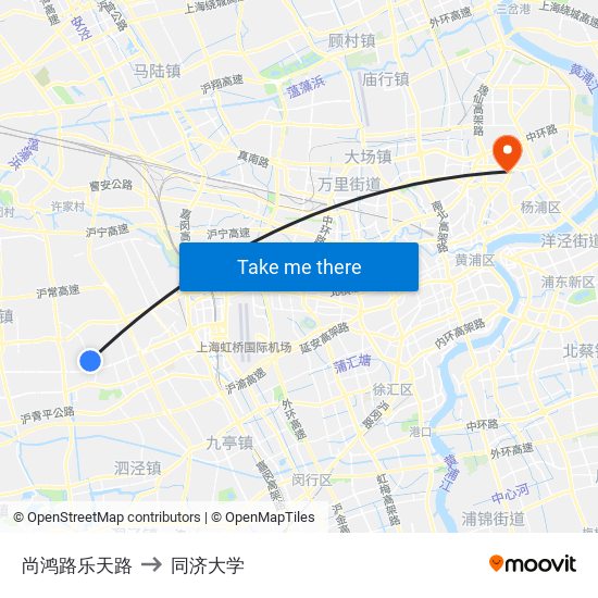 尚鸿路乐天路 to 同济大学 map