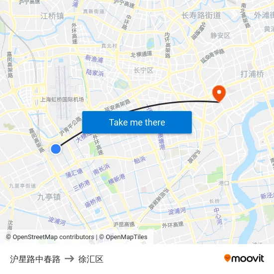 沪星路中春路 to 徐汇区 map