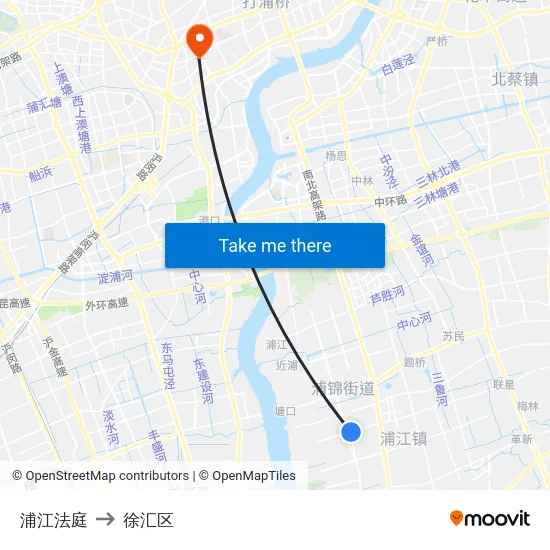 浦江法庭 to 徐汇区 map