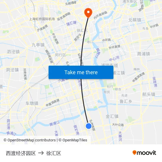 西渡经济园区 to 徐汇区 map