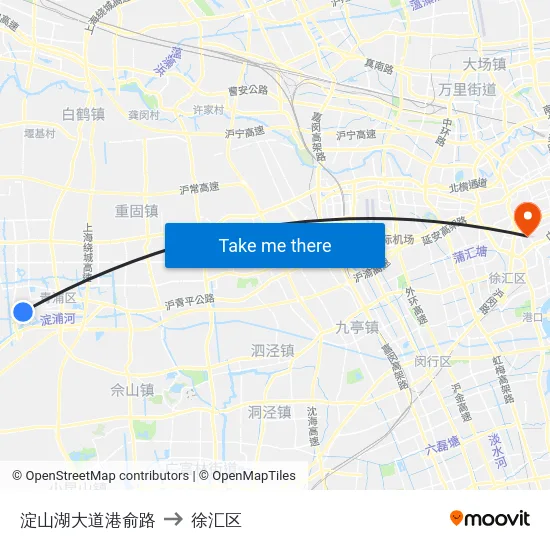 淀山湖大道港俞路 to 徐汇区 map