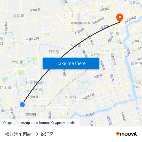 松江汽车西站 to 徐汇区 map
