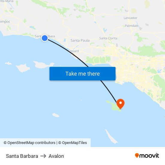 Santa Barbara to Avalon map