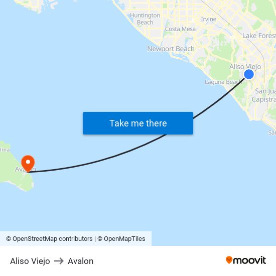 Aliso Viejo to Avalon map