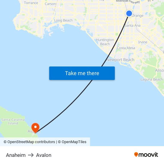 Anaheim to Avalon map