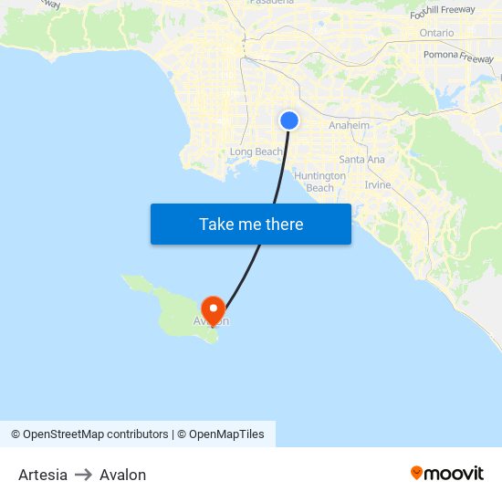 Artesia to Avalon map