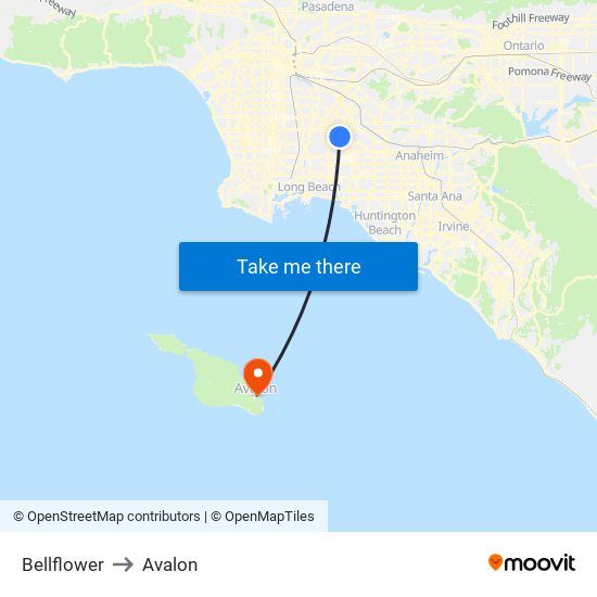 Bellflower to Avalon map